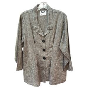 FLAX Oversized Button Down Linen Blazer Jacket Pockets‎ Lagenlook Size Medium